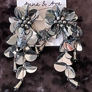 Anna & Ava Silver Gunmetal Floral Statement Earrings
